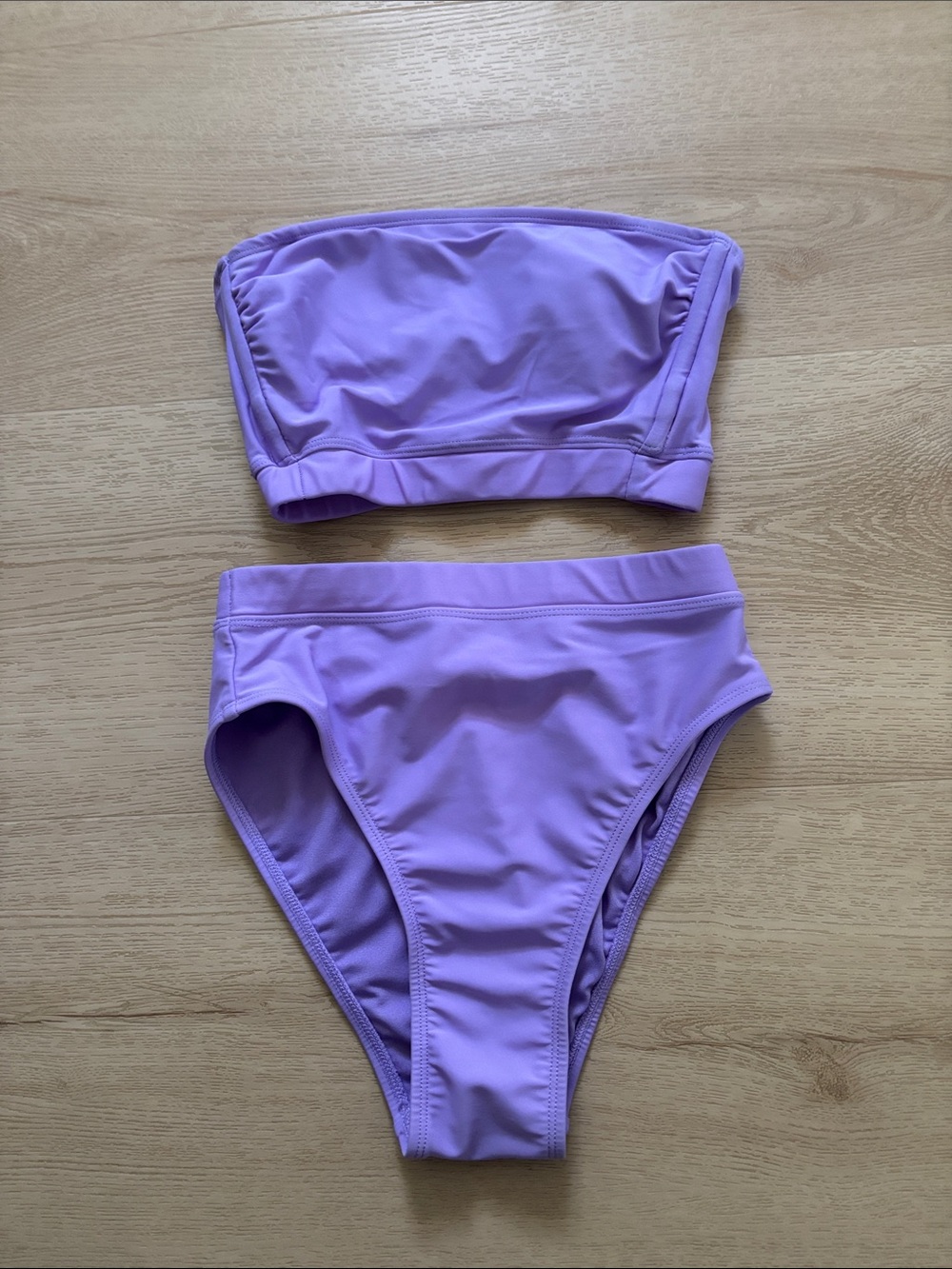Lilac Bandeau High-Waist Bikini Set